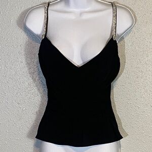 Y2K Night Way Collections Black Camisole with Rhinestone Chain Straps